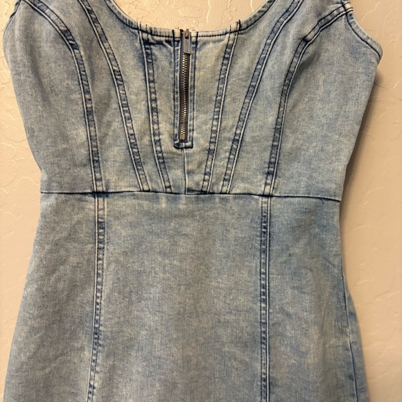 Guess y2k acid wash denim bustier front slit bodycon sleeveless dress small - Picture 7 of 16